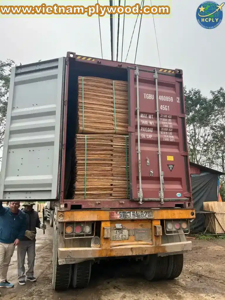 loading core veneer into export container vietnam hcply