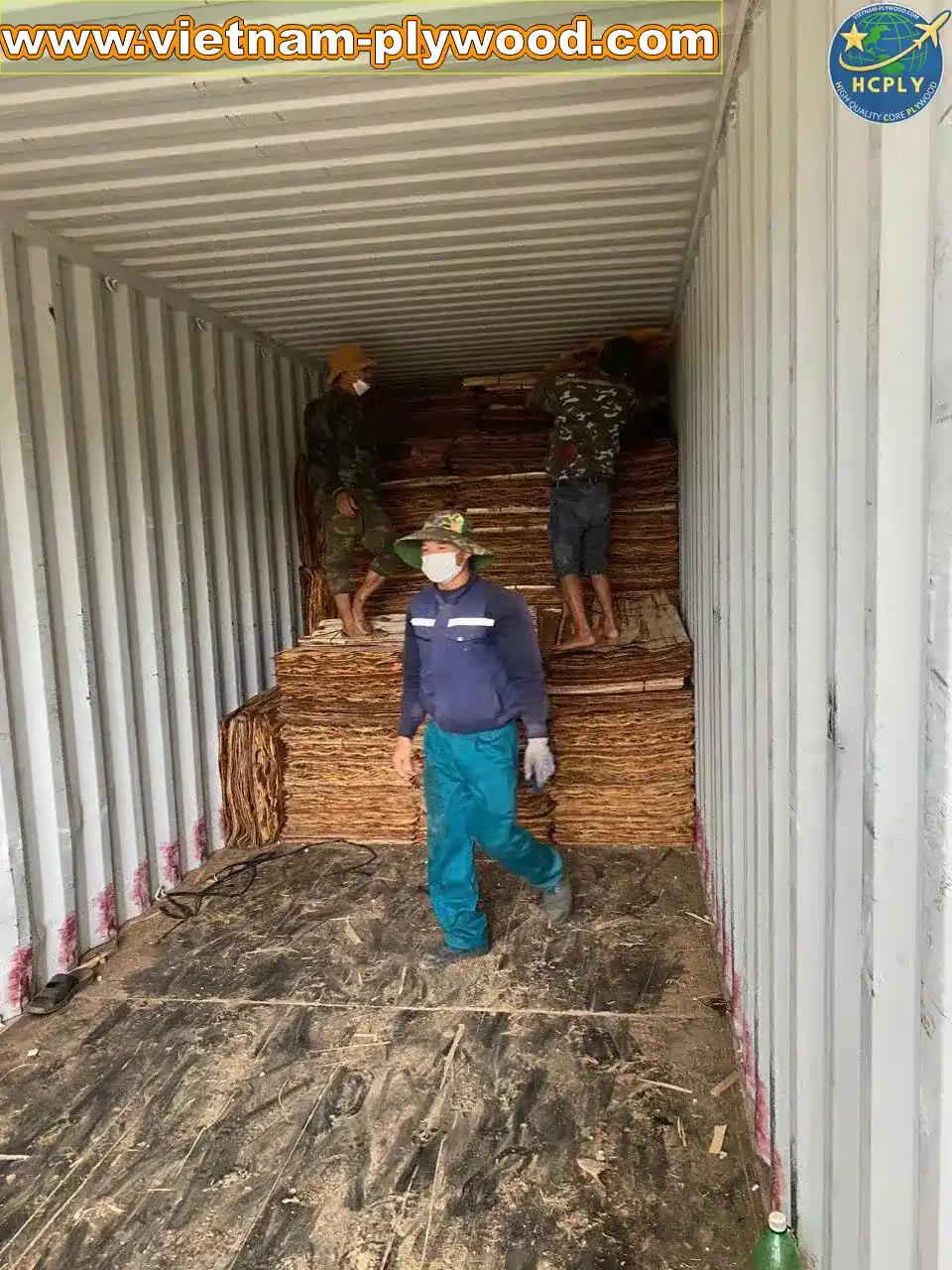 loading core veneer into export container vietnam hcply