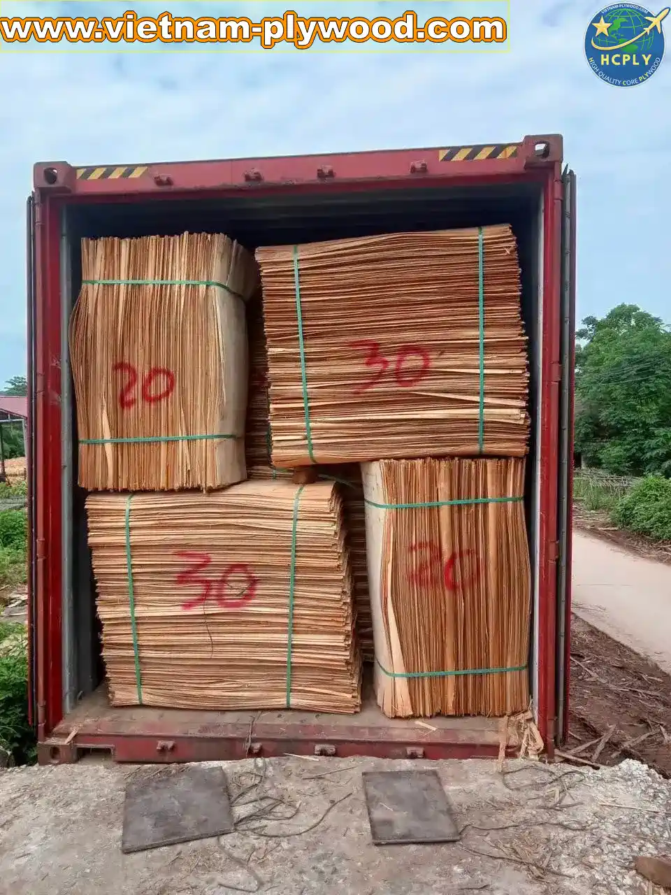 loading core veneer into export container vietnam hcply