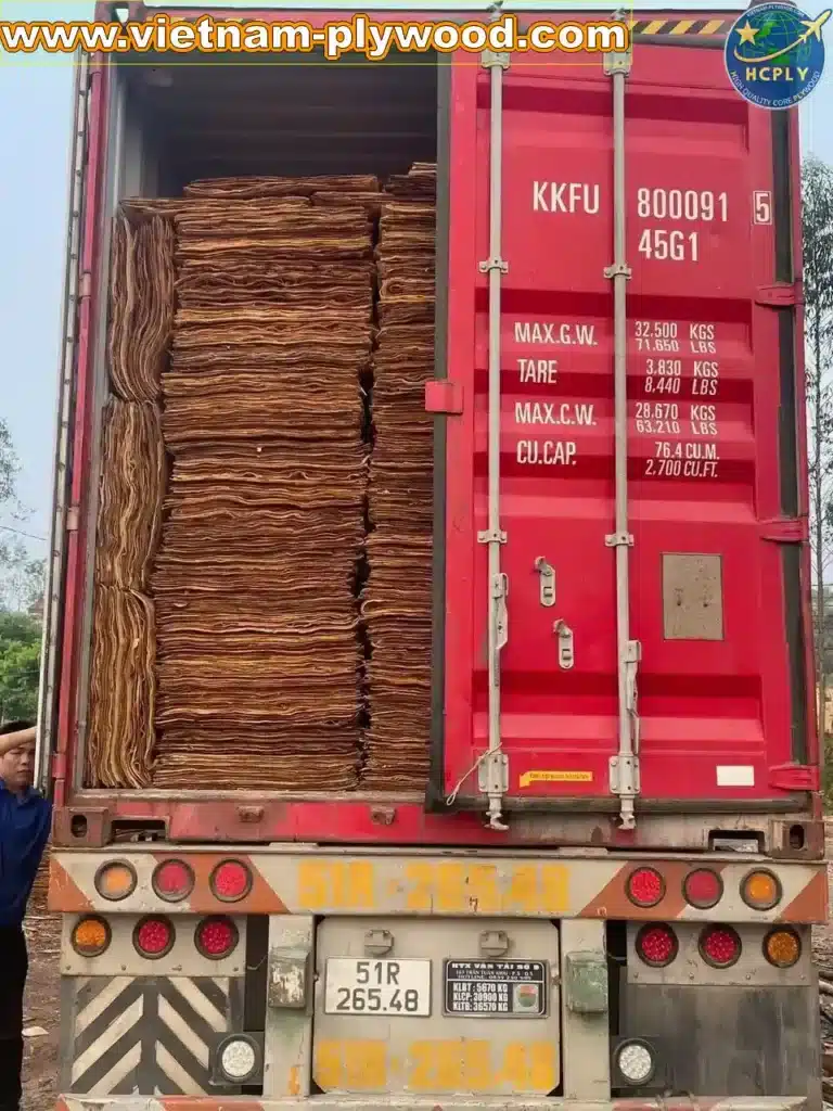 loading core veneer into export container vietnam hcply
